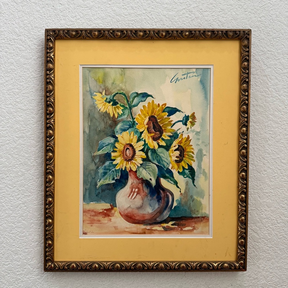 Vintage Signed Sunflower Watercolor Painting 16”X14”